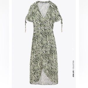 ZARA Animal Print Wrap Dress ECRU/KHAKI